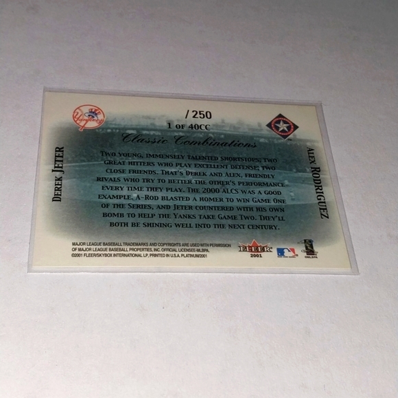 2001 Error Fleer Platinum Classic Combinations Derek Jeter Alex Rodriguez /250 - Picture 2 of 3